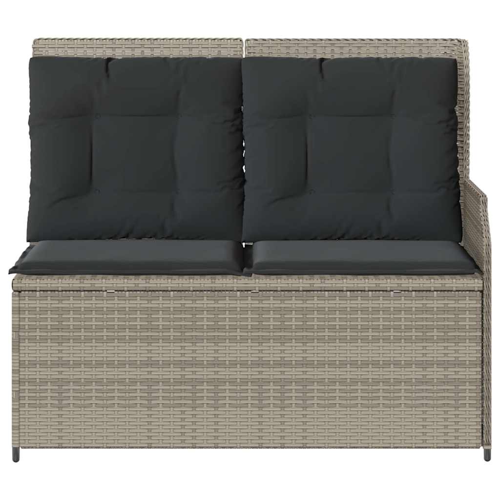 Vidaxl Folding Garden Bench With Cushions, Light Grey, Poly Rattan