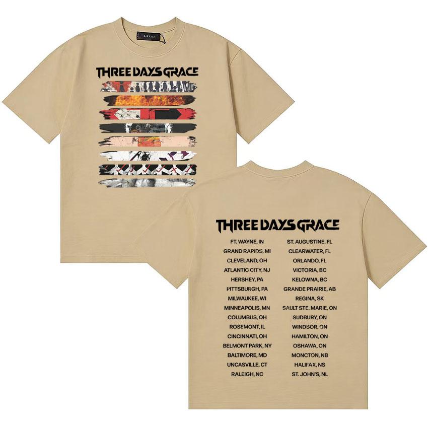 Three Days Grace 2026 Album Merch Tour T-shirt Unisex Magliette in Puro Cotone T-shirt a Manica Corta Comfort Oversize di Alta Qualità