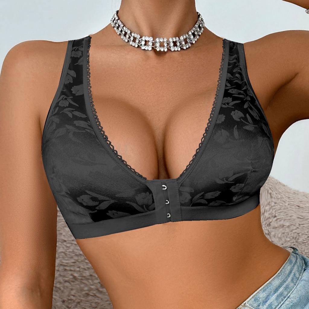 Underwear Plus‑Size Sexy White Lace Deep‑V Front‑Closure Brassiere in Stock Lingerie for Women