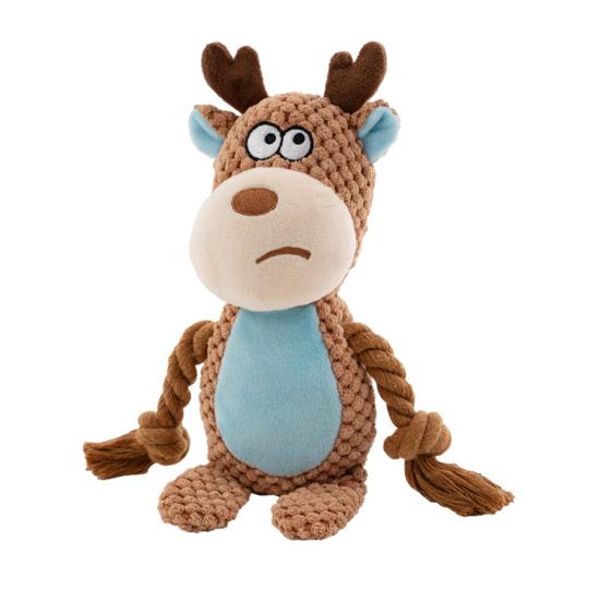 Plyšová pískací hračka pro psy, plyšové zvířátko, měkká plyšová zvířátka s lanovými nohami, hračka na prořezávání zubů pro štěňata, pro agresivní hlodavce