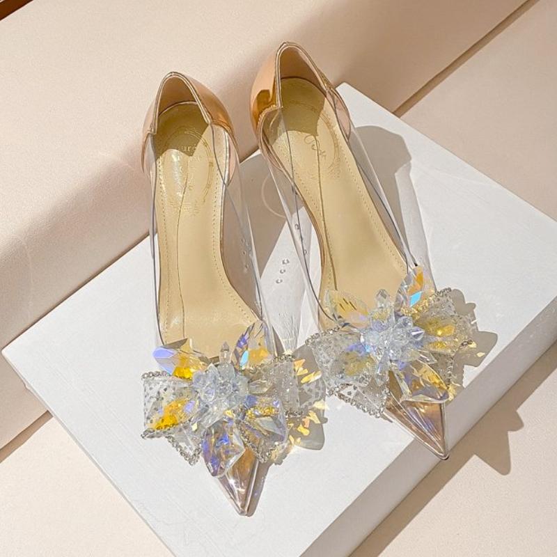 Fashion Gold  Heels Women Shoes 2025 Spring Pumps Slip on Sandals Ladies Pointed Wedge Latest Transparent Stiletto Basketball Platform L