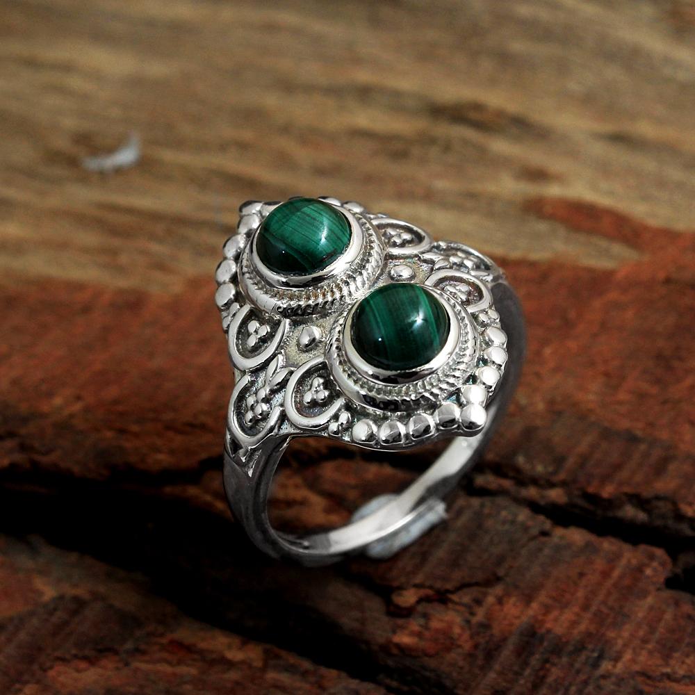 Malachite Gemstone Ring 925 Sterling Silver Handmade Jewelry Statement Ring