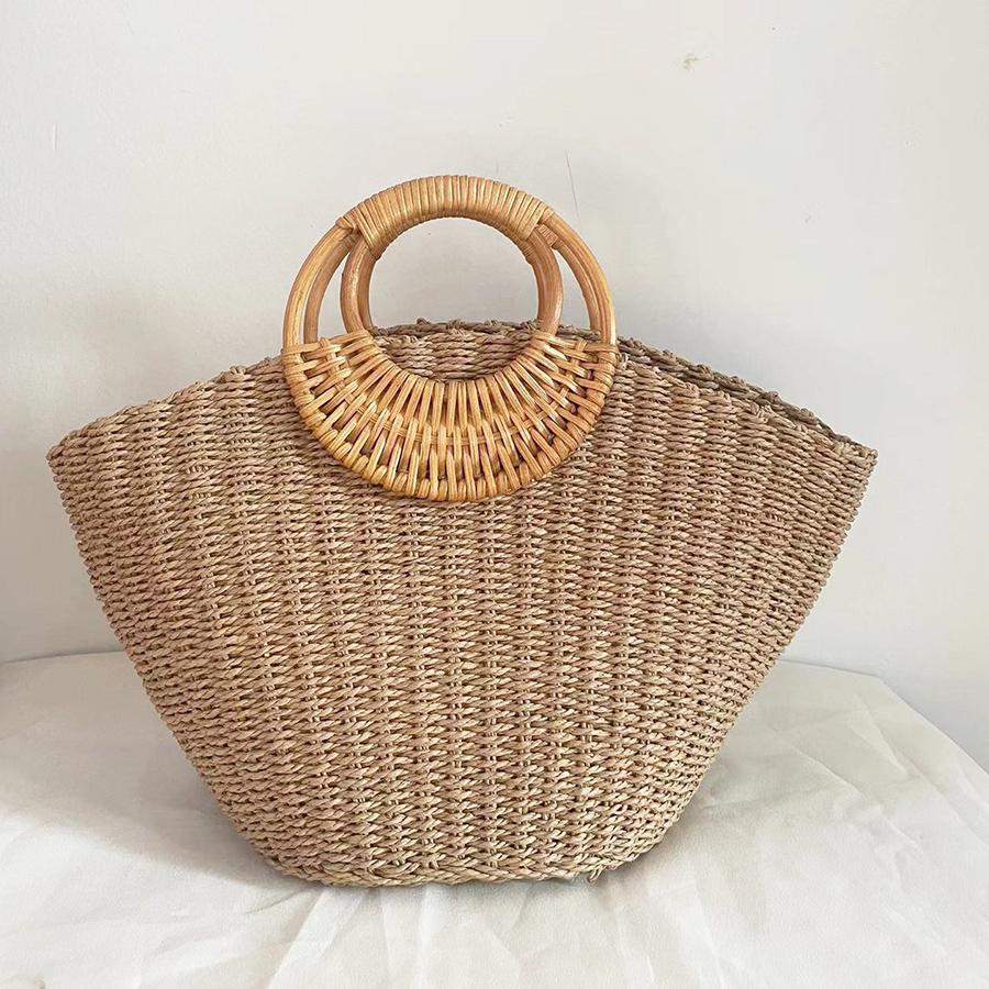 Borse Estive in Rattan e Paglia con Manico Rotondo Grande Capacità Stile Boemo Borse da Viaggio da Donna Intrecciate Grandi Borse a Spalla da Spiaggia Borse Intrecciate