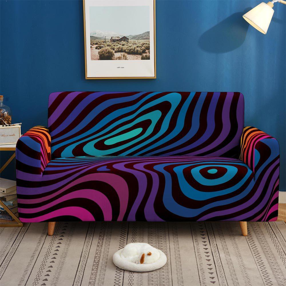 Colorful Pattern Non-Slip Elastic Sofa Cover, Universal All-Inclusive Supply In All Seasons, Multi-Color 3D Digital Magic Cover