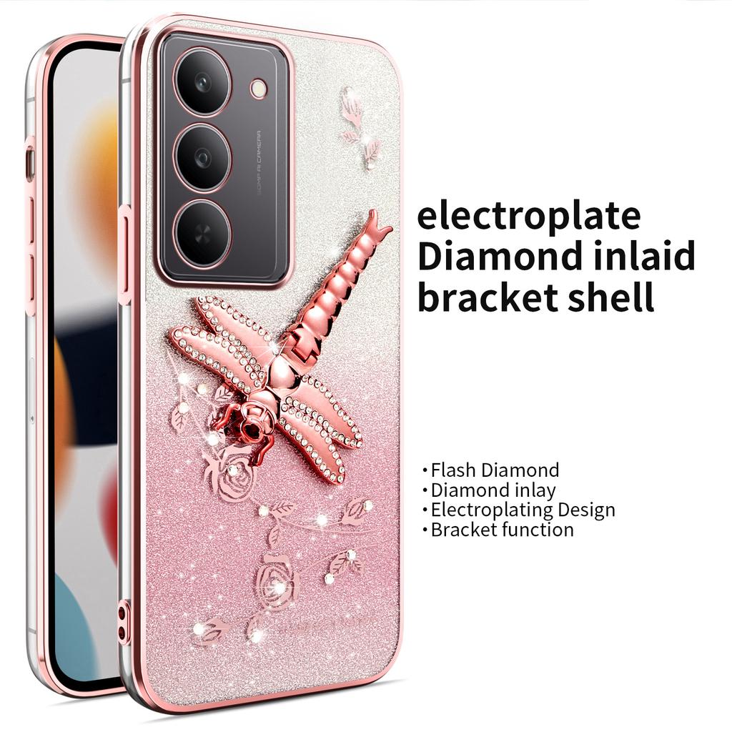 KADEM Für Realme V60 Pro 5G/14x (Indien) 5G Hülle Libelle Ständer TPU Blumen Glitzer Handyhülle