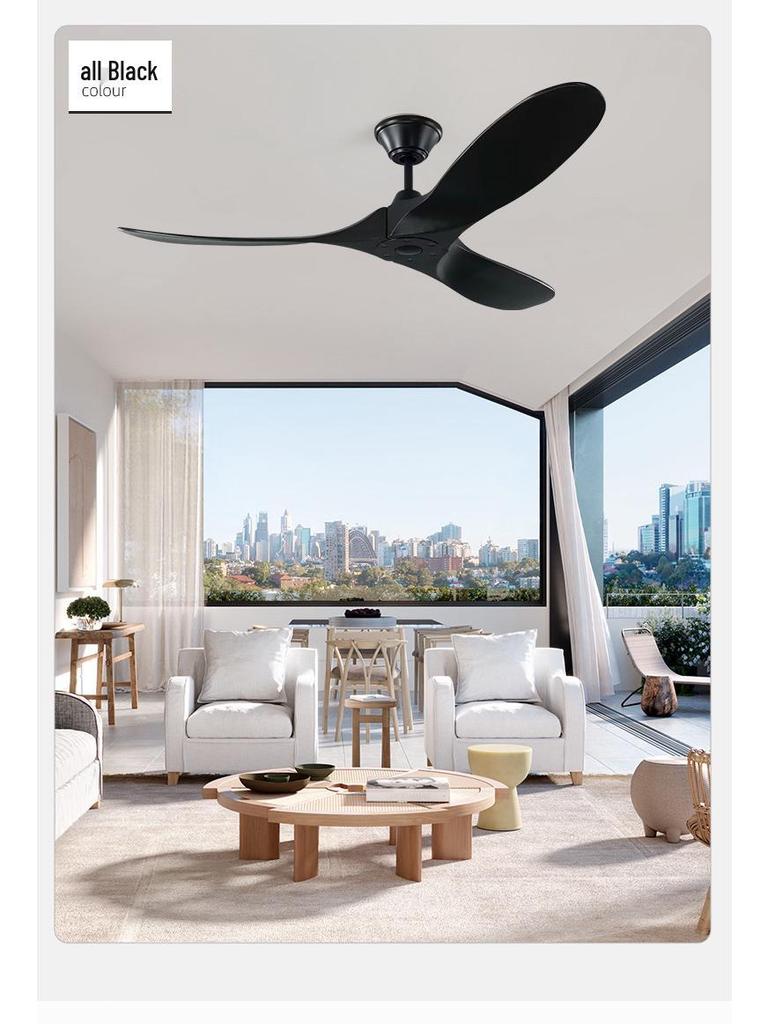 Nordic Silent Ceiling Fan Light with Wood Grain for Coffee Shop or Restaurant Decor