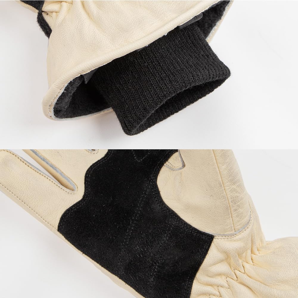 DEGNER Winter Leather Compatible with Heated Motorcycle Vintage Gloves, Grips, Gloves, Finish, Men's, WG-50 (XL, Ivory)