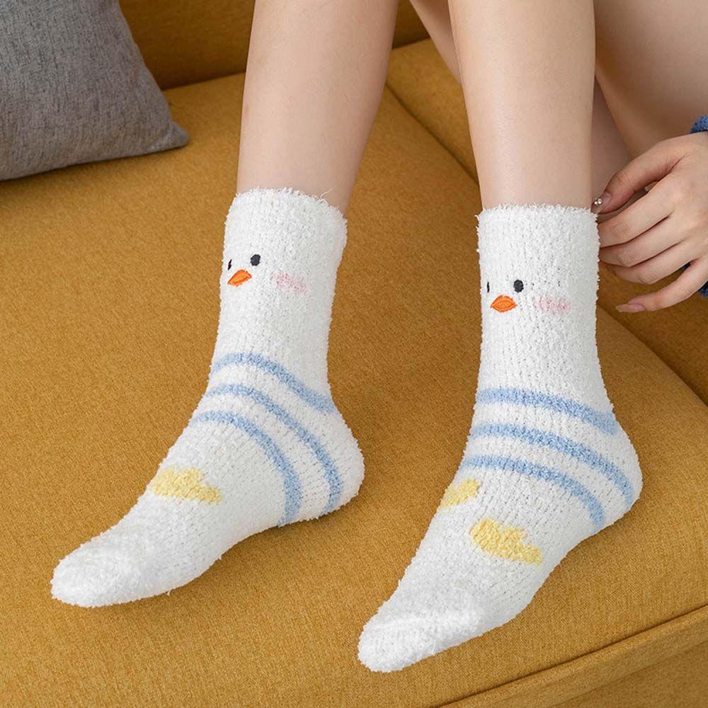 Animal Print Sleeping Socks Girls Female Hosiery Cute Floor Socks Mid-tube Socks Coral Fleece Socks