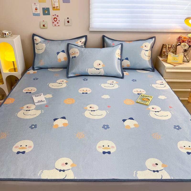 New Cute 3-Piece Ice Vine Cooling Mat Pillowcase & Bed Sheet Set with Digital Print - Spring/Summer