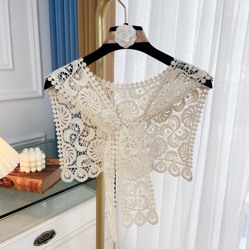 Vintage Palace Style Women False Fake Collar Hollow Out Crochet Lace Half Shirt Necklace Shawl Bowtie