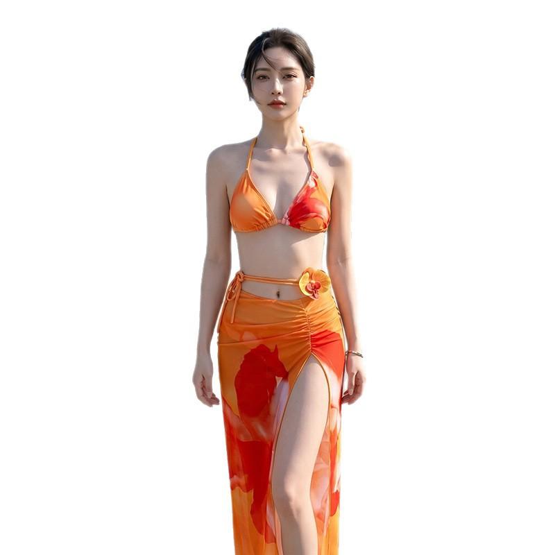 Swimsuit for Women, Island Pure and Sensual Style, Sexy Bikini Three-piece Long Dress, Summer Thailand Seaside Resort Hot Spring