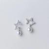 Diamond-Studded Star & Pearl Earrings for Women - Trendy Beaded Design.