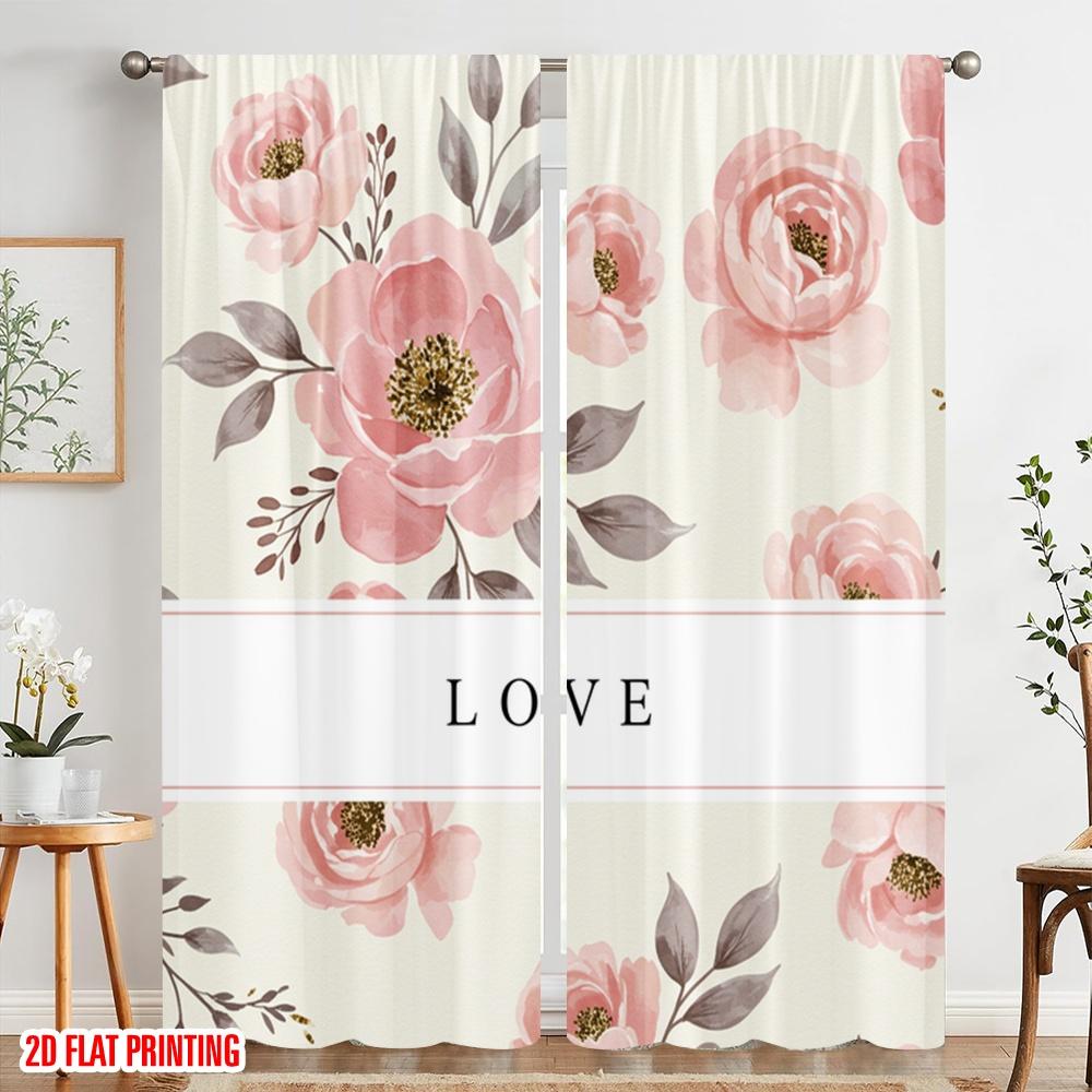 2pcs 2D flat printing Drapes Pink Floral Love Fabric Without Electricity Festive Wall Decor for Indoor Celebrations Room Garden
