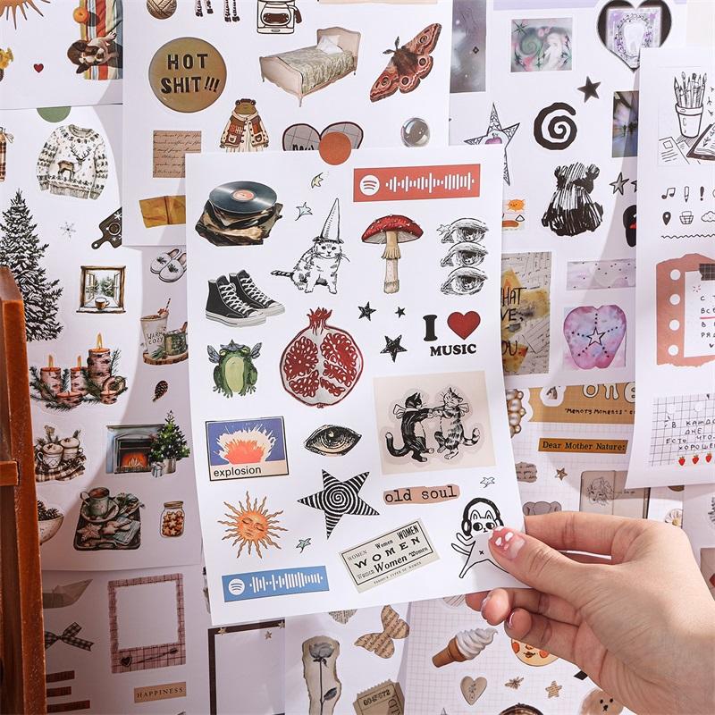 50 Sheets Moment Paper Sticker Book Mixed Animals Plants Fruits Designs for Scrapbooking Journaling DIY Craft Supplies