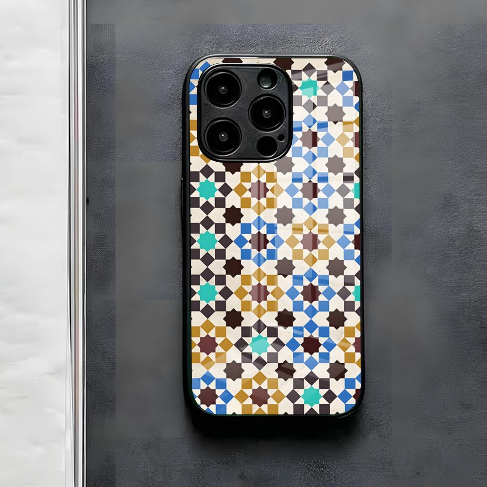 Muted Moroccan Mosaic Tiles Phone Case For IPhone 17 Air 16 E Pro Max 15 14 13 Mini 12 Pro 11 Max Plus Black Glass Cover