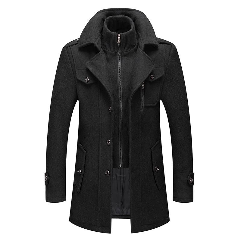 Autumn & Winter Men's Fashion Double-Collar Woolen Overcoat - Cold-Resistant Business Outerwear.