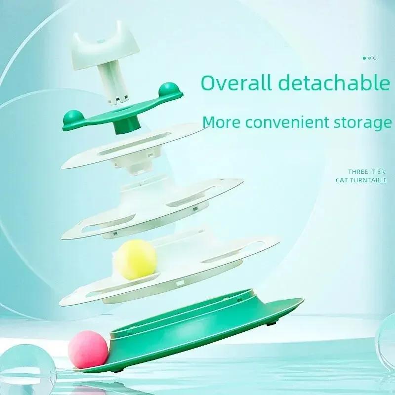 Four Layer Cat Toy Rotating Ball Cat Amusement Plate Automatic Cat Playing Stick Feather Cat Rotating Ball Space Tower Game Toy