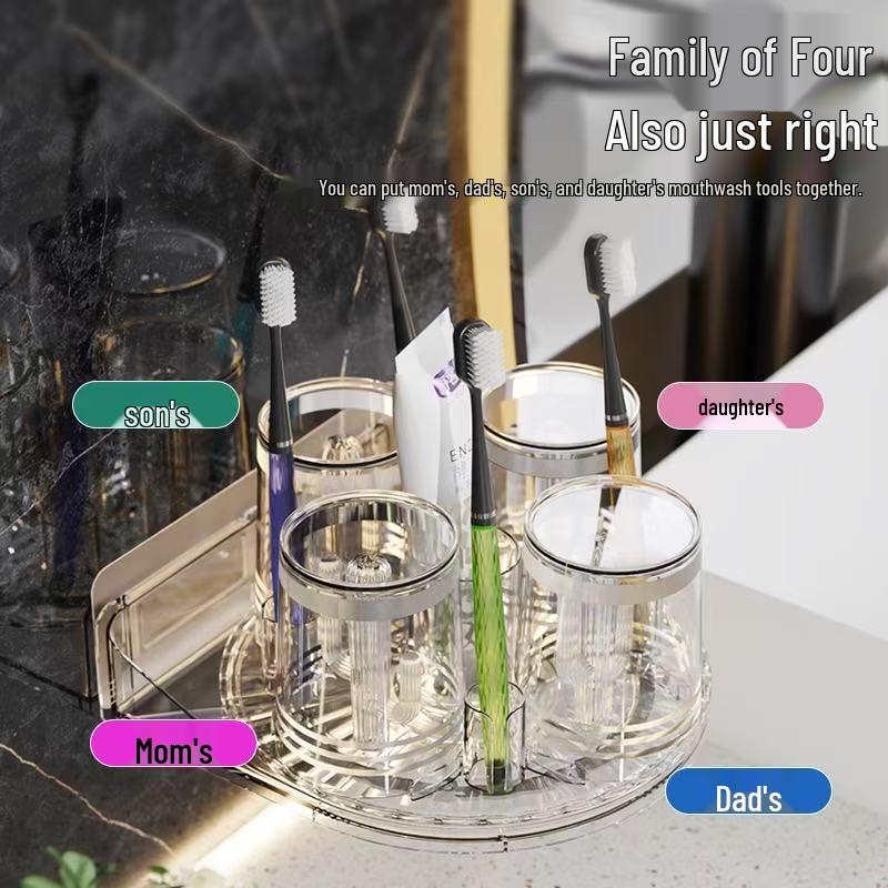 Wall-Mounted Rotating Bathroom Toothbrush & Mouthwash Cup Holder - Punch-Free Storage Solution
