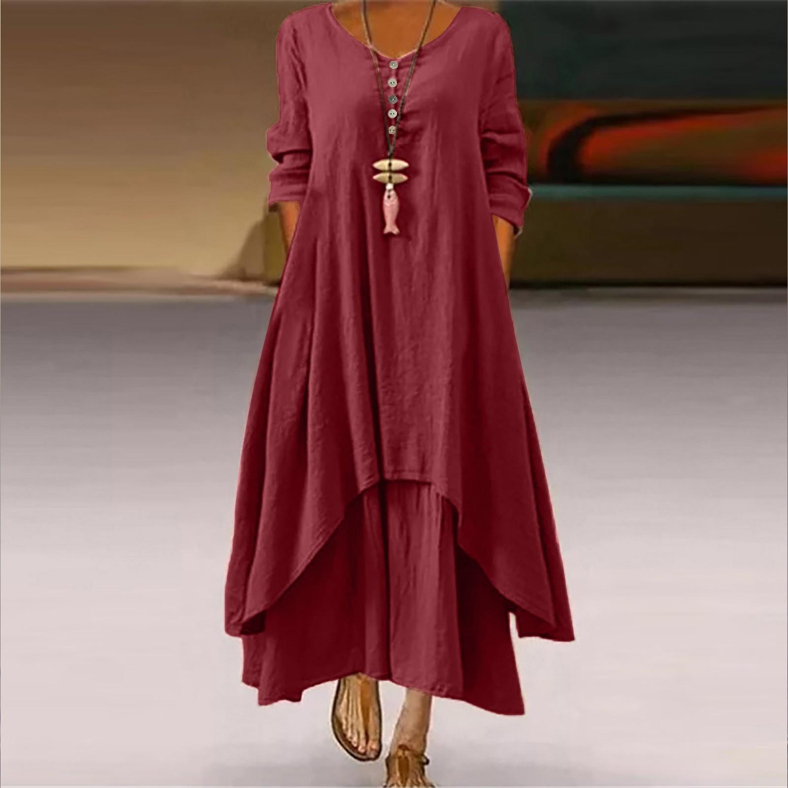 

Women s Cotton Loose Shirt Dress With Button Casual Loose Maxi Dresses XXXXL винний