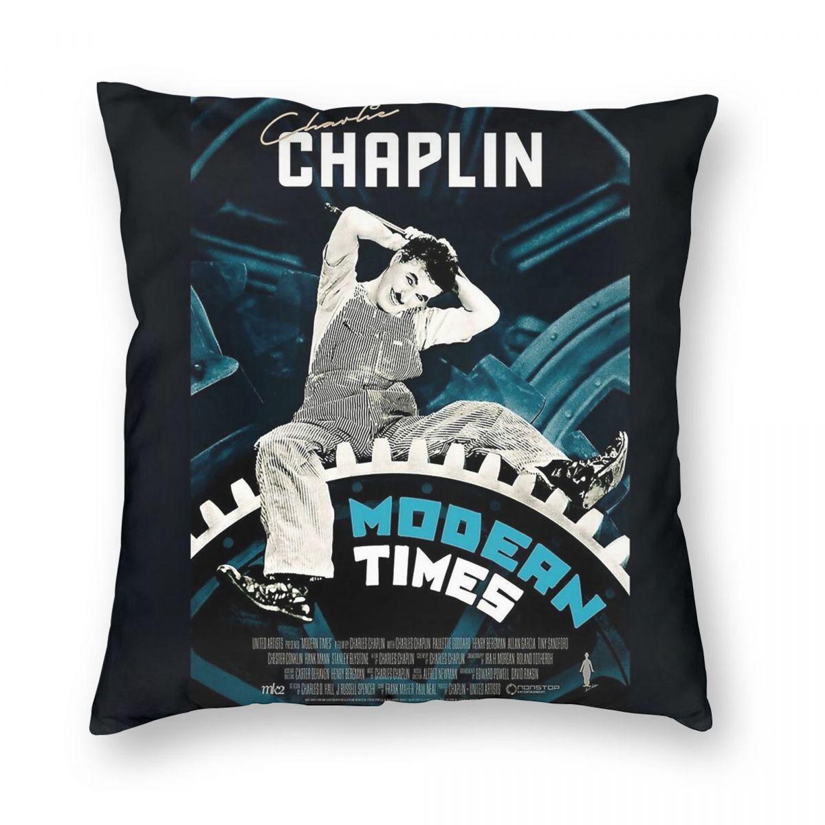 Modern Times By Charlie Chaplin Square Pillowcase Polyester Linen Velvet Creative Zip Decorative Pillow Case Car Cushion Case Peach skin 18*18(CM)-1Pcs