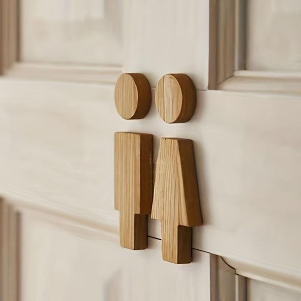 2pcs/se Solid Wood Bathroom Door Signs Self-adhesive Toilet Door Decoration WC Door Sign Plate Antique Durable Washroom Signs