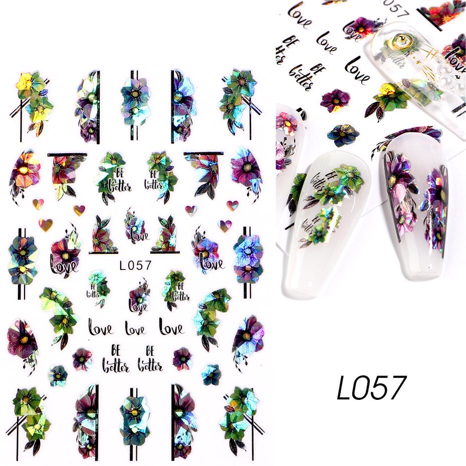 

Блестящие цветы наклейки для ногтей 3D лазерные красочные наклейки в виде листьев и бабочек самоклеющиеся слайдеры для дизайна ногтей декор голографическая фольга HMM