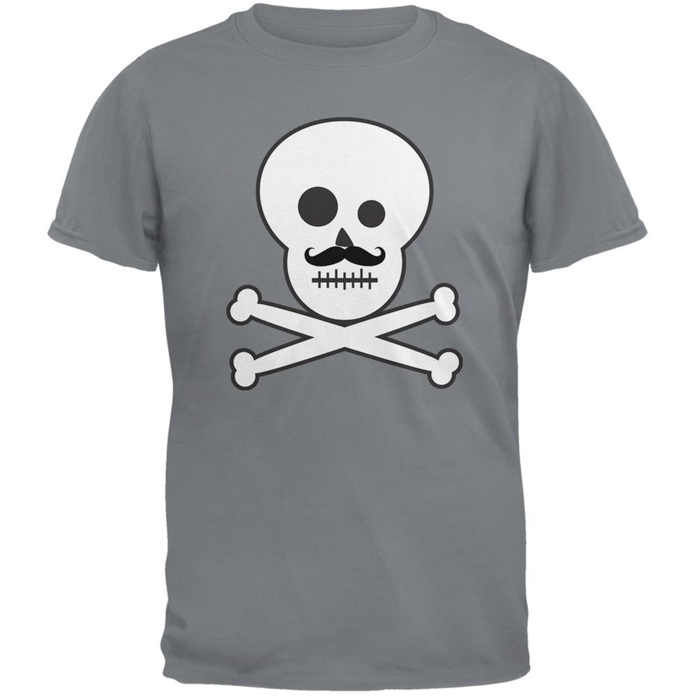 Skull and Crossbones Mustache Grey Adult T-Shirt S разноцветный