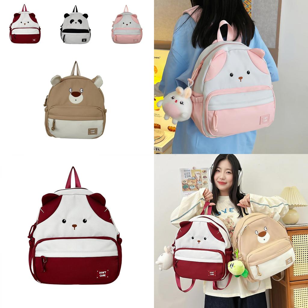 Stylish Color Block Cartoon Bear Backpack Soft And Breathable For Unisex School Use
