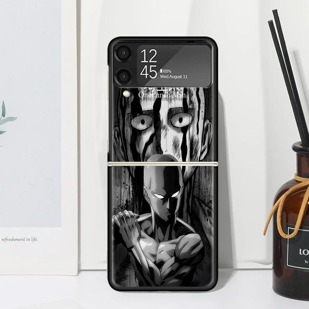 One P-Punch-Man Saitama King Phone Case Cover for Samsung Galaxy Z Flip 7 6 5 4 3 5G Flip3 Flip4 Flip5 ZFlip6 ZFlip7 Black Funda