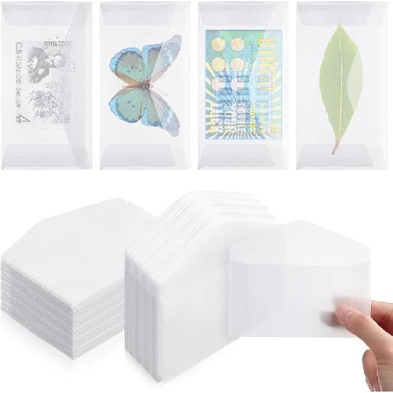 Eersida Glassine Envelopes 2.5x4.25 Inch Glassine Mini Lotto Lottery Ticket Holders Wedding Guest Favor Tissue Seed Envelope Holder for Scratch Stamp