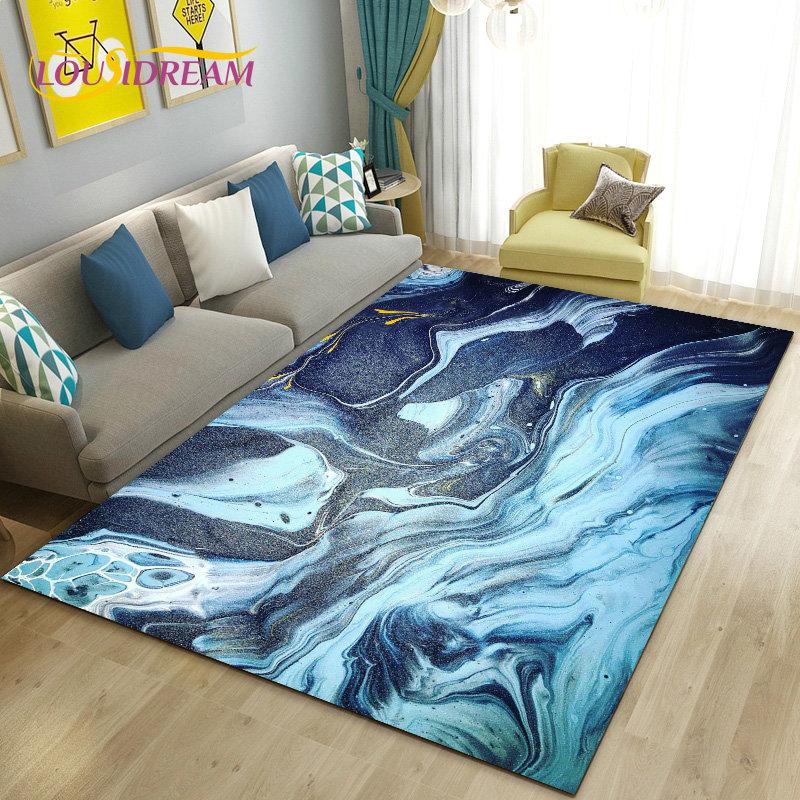 Nordic Green Gold Blue Marble Area Rug Large,Carpet Rug for Living Room Bedroom Sofa Doormat Decoration,kids Non-slip Floor Mat