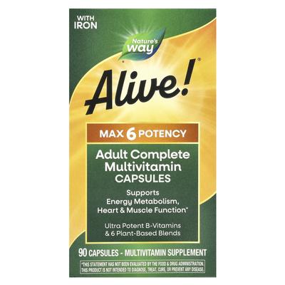Lebendig!® Bis zu 6-fache Potenz, Komplettes Multivitamin für Erwachsene mit Eisen, 90 Kapseln
