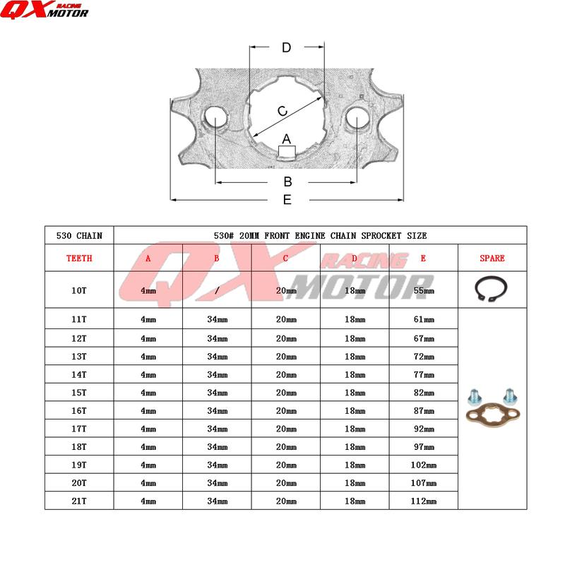 530 Chain 20mm 10 11 12 13 14 15 16 17 18 19 20 21 Teeth Front Engine Sprockets For 200 250cc Dirt Bike ATV Quad Buggy Motorbike