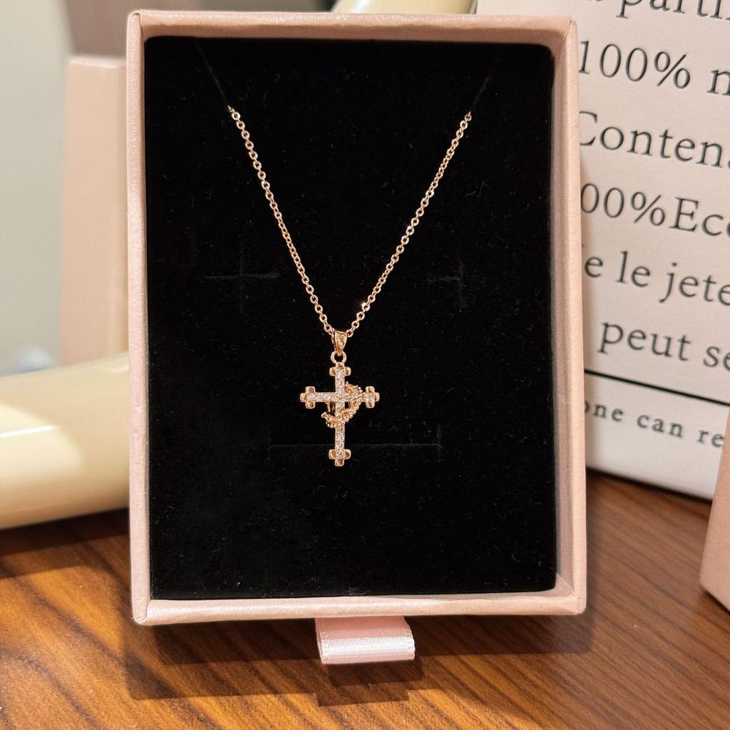 Cross Necklace Full of Zircon Pendant Jewelry Women's Personality Light Luxury High Sense Collarbone Chain Niche Necklace