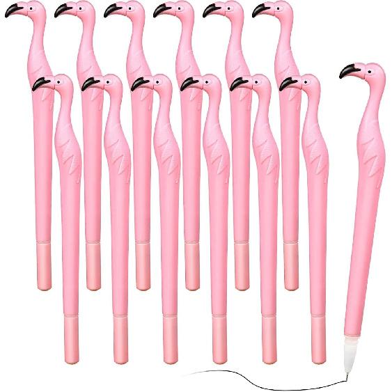 Sabary 12 Pieces Cute Flamingo Pens Gift Creative Flamingo Pen Novelty Plastic Pink Rubber Ballpoint Pens Black Ink 0.5 mm for Women Teacher Student