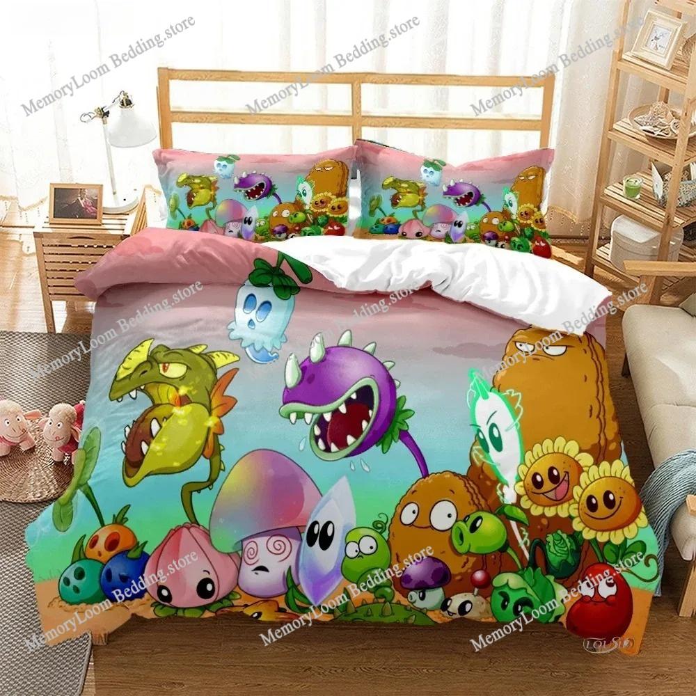 Plants Vs Bedding Sets Zombie US Europe UK Size Quilt Cartoon Bed Cover Duvet Cover Pillow Case Sets Adult Children