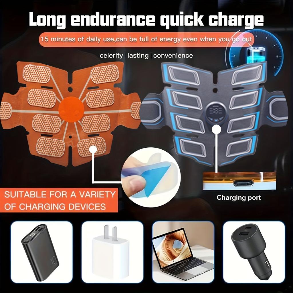 Rechargeable EMS Fitness Massage Belt - 6 Modes, 18 Intensity Levels, Muscle Training & Physiotherapy Stimulator, Lithium Battery Powered