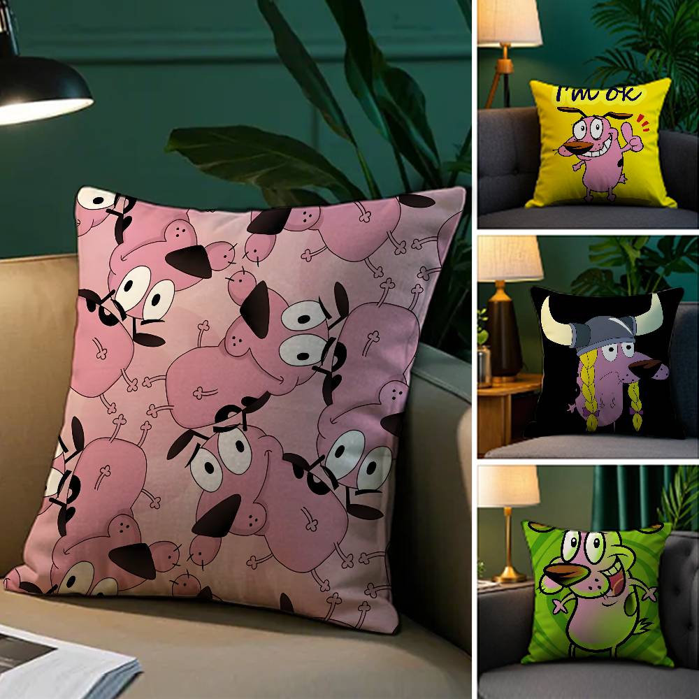 Funny Cartoon Courage the Cowardly Dog-D Pillow Case Silky elegant Comfort Sofa Bed  Invisible zipper Beach pillowcase