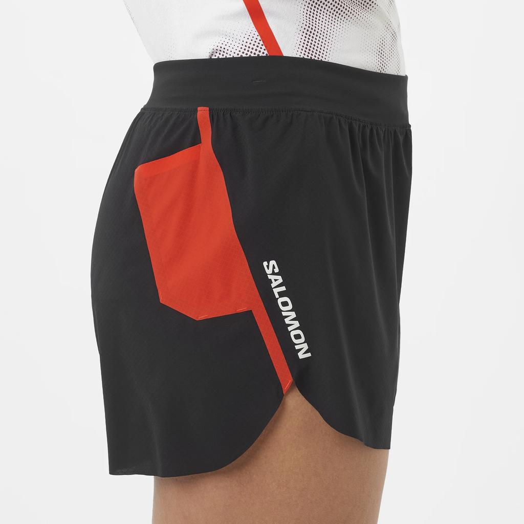 SALOMON Breathable Lightweight Comfortable Soft Sports Shorts Women Shorts Deep-Black Orange-Red C26927
