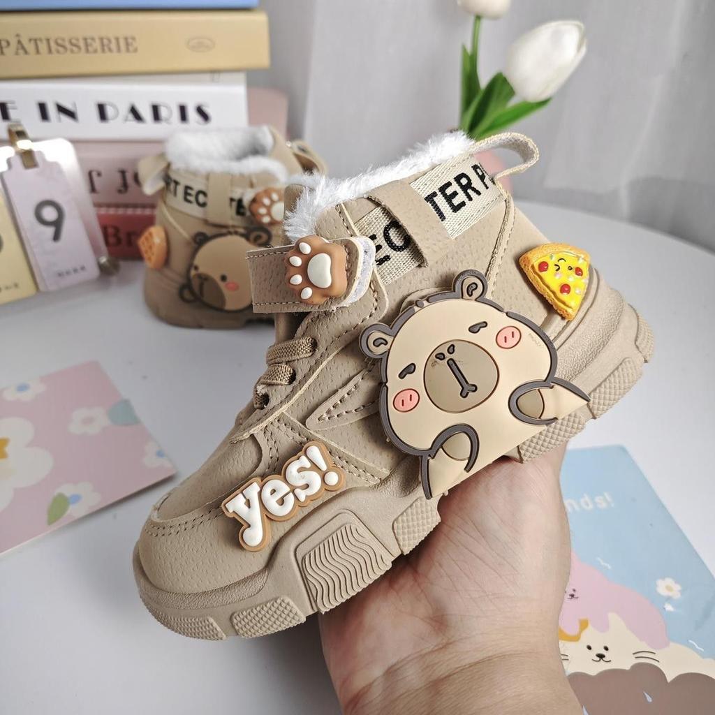Children's Kapipala Cotton Shoes, Cute Cartoon Leather Boots for Boys and Girls Autumn and Winter