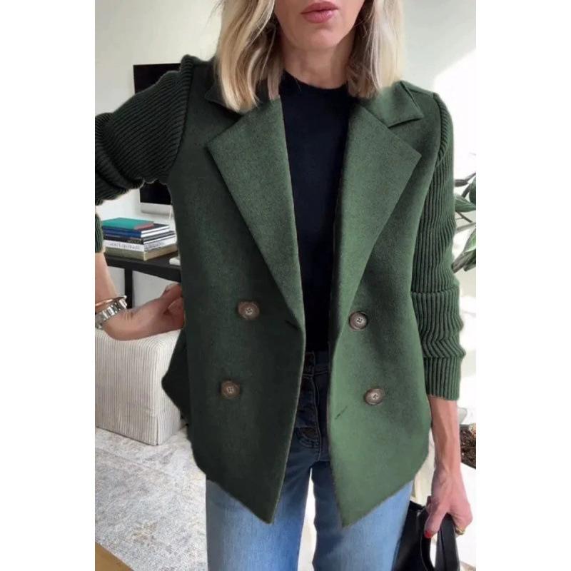 

Spring Women s Clothing Fashion Woolen Splicing Coat Long Sleeve Autumn Winter Jackets Solid Color XS зелений
