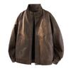 Herrvinter Retro PU-läder Motorcykeljacka med Ståkrage
