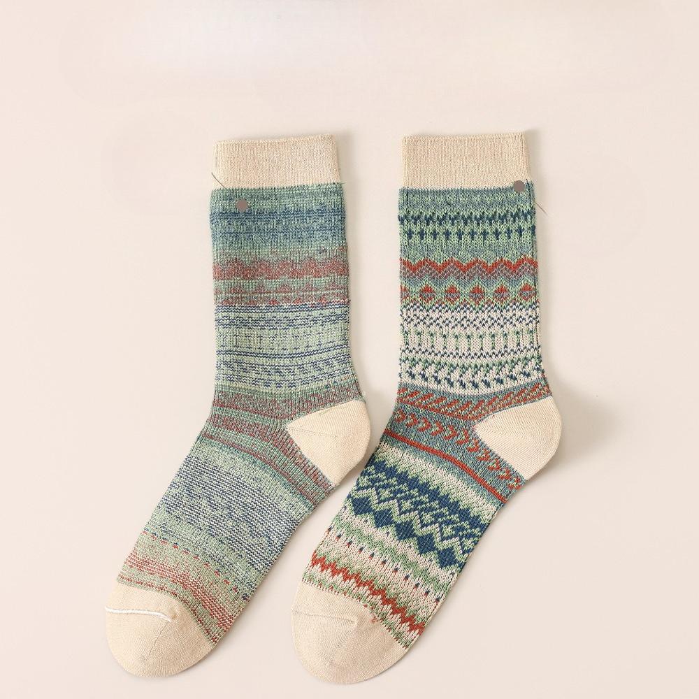 Mid-calf Socks, Thickened and Warm in Ethnic Style, Retro Double-needle Socks for Autumn and Winter, Long Socks, Thick Thread Pile Socks