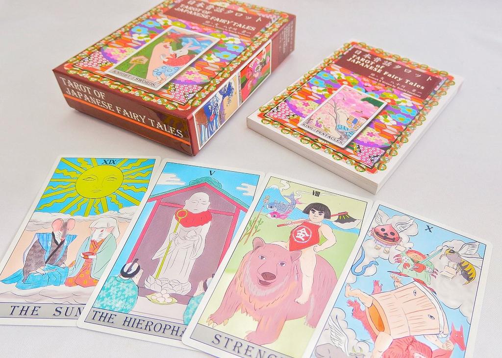 Japanese folk tale tarot 78 cards fortune telling instructions set in reading by fortune The Tale of the Bamboo Hanasaka Jiji box, Kamishibai-style
