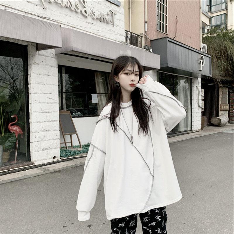 Felpe con cappuccio senza cappello Harajuku BF Style Nero Hip-hop Chic Teens Felpe Autunno Trendy All-match Daily Simple Womens Streetwear Nuovo