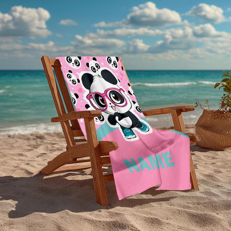 Custom Name Ultra-Soft Beach Towel with Luluca Panda Theme,Ideal for Pool - Camping, Diving - Perfect Travel Essential, Vibrant Beach Towel.