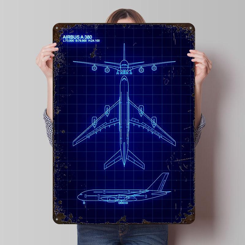 AIRBUS A 380 Printed Posters Customizable Wall Art Retro Vintage Metal Tin Signs for Home Room Setup Decorations Bathroom Decor