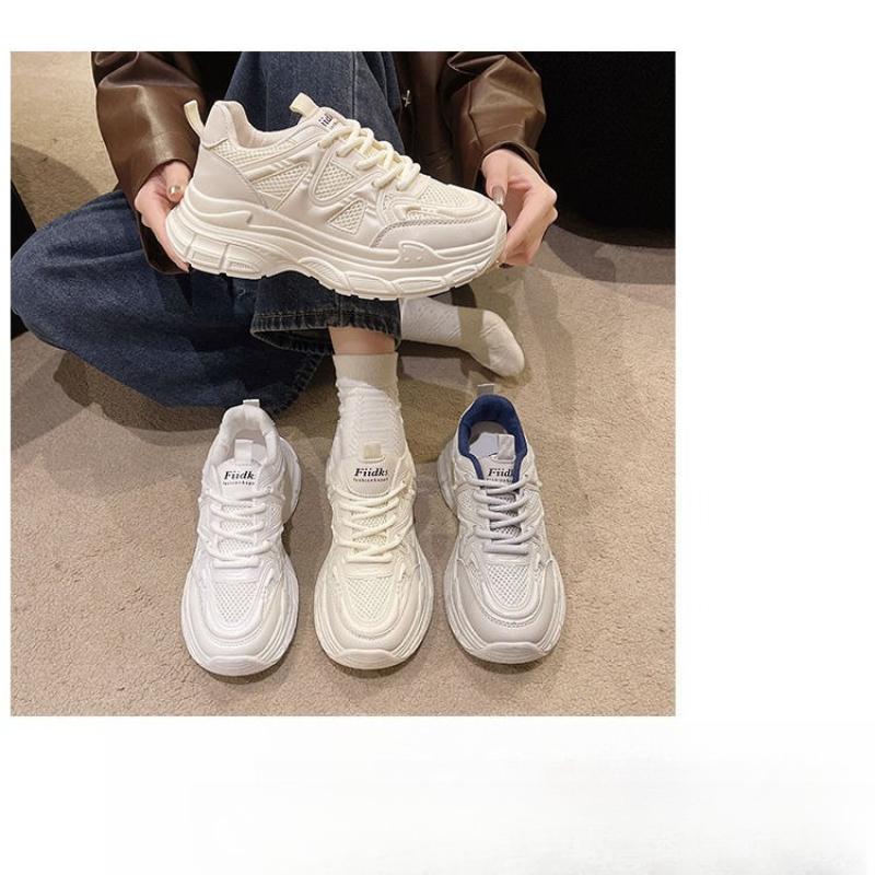 Fashion Summer New Women Dad Shoes Mesh Breathable Casual White Sneakers Thick Sole Fashion