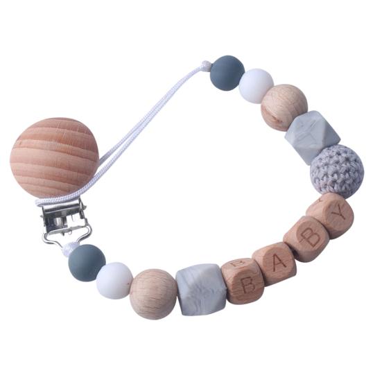 

Силиконовые деревянные детские соски, зажим-цепочка, бусины-прорезыватель, держатель для соски-пустышки серый