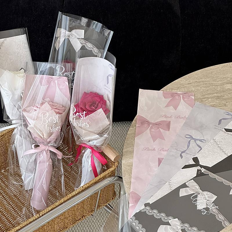 10Pcs Single Bouquet Flower Wrapping Paper Transparent Cellophane Gift Packaging Bag Wedding Birthday Party Florist Packing Bags